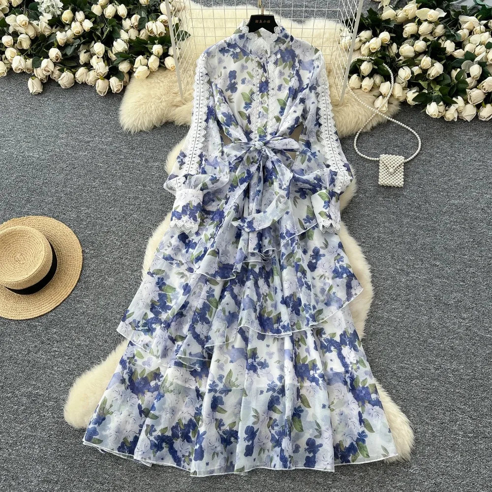 Lace Print Ruched A-Line Party Dress