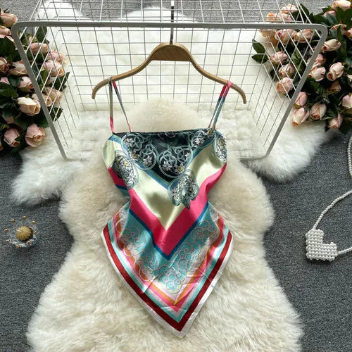 Lace-Up Backless Print Corset Crop Top