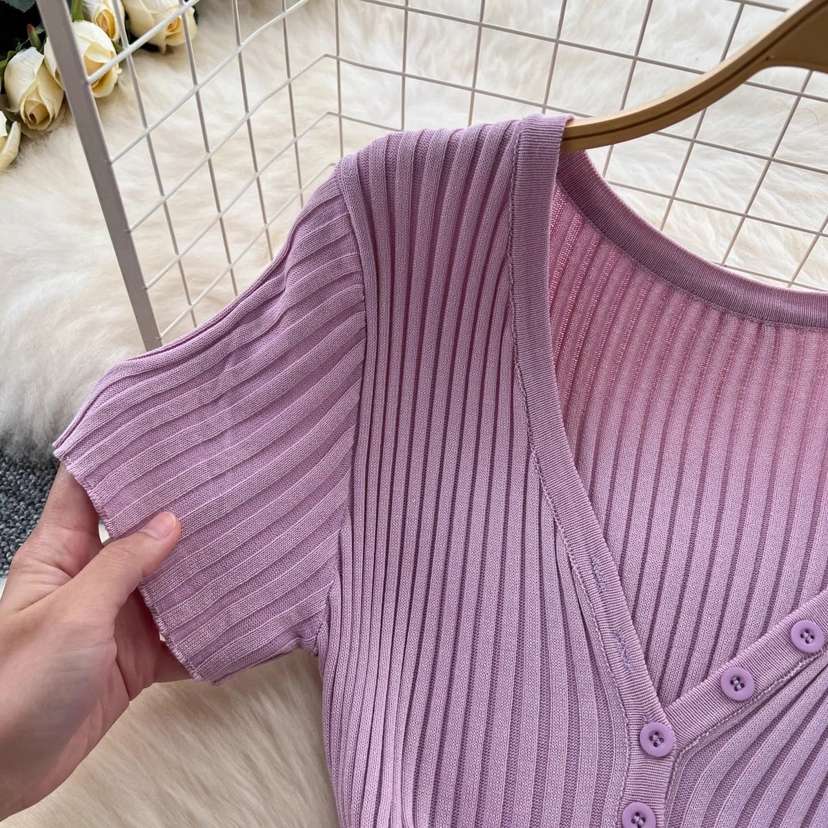 Shimmer V-Neck Knit Bodycon Dress