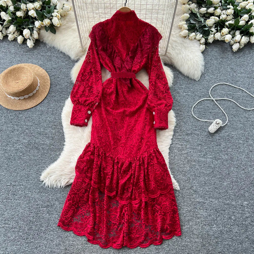 Lace Button Long Sleeve Fairy Dress