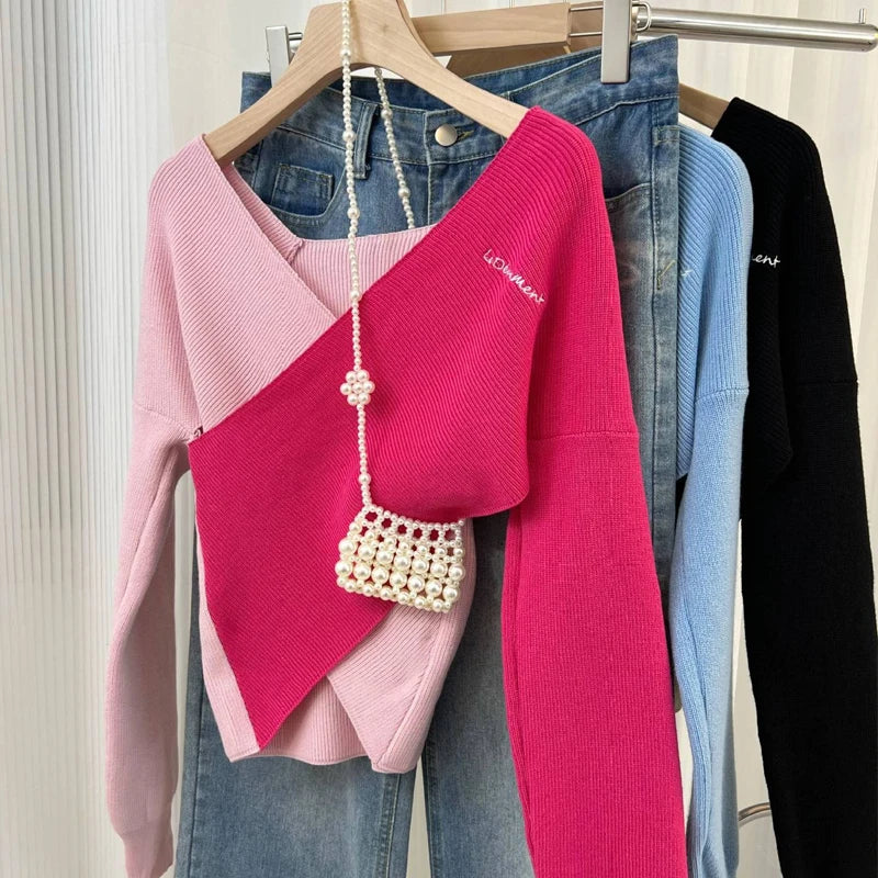 V-Neck Knit Crop Top