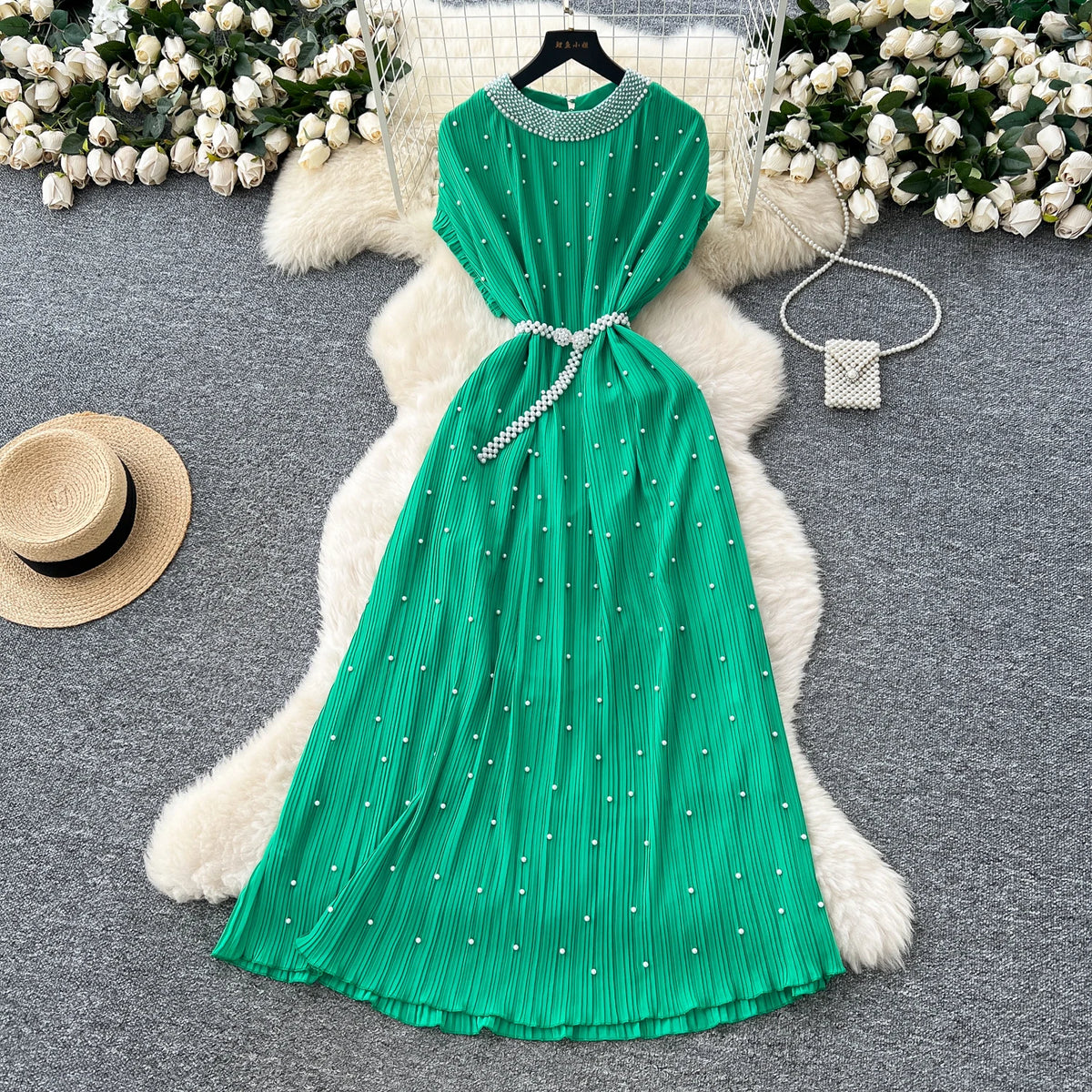 Beaded Chain Short Sleeve Slim Dress