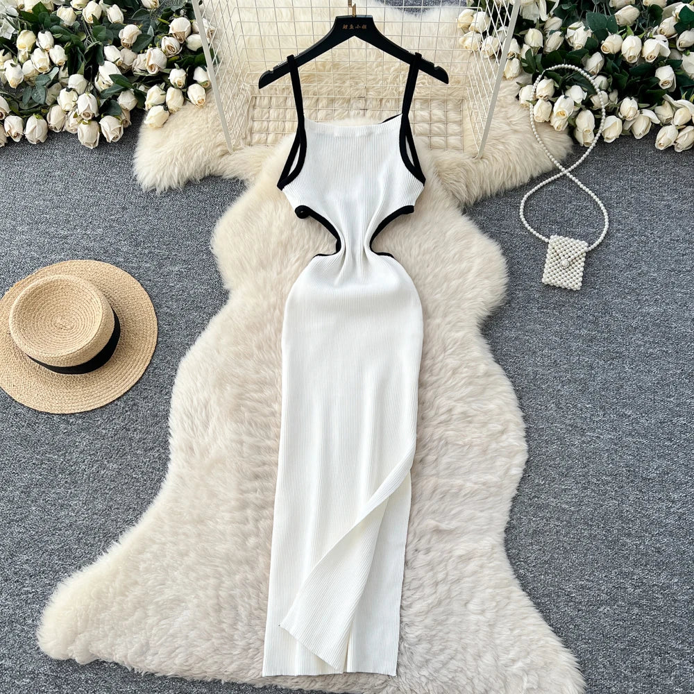 Openwork Knit Sleeveless Pencil Dress