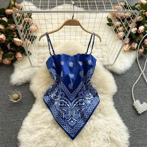 Lace-Up Backless Print Corset Crop Top