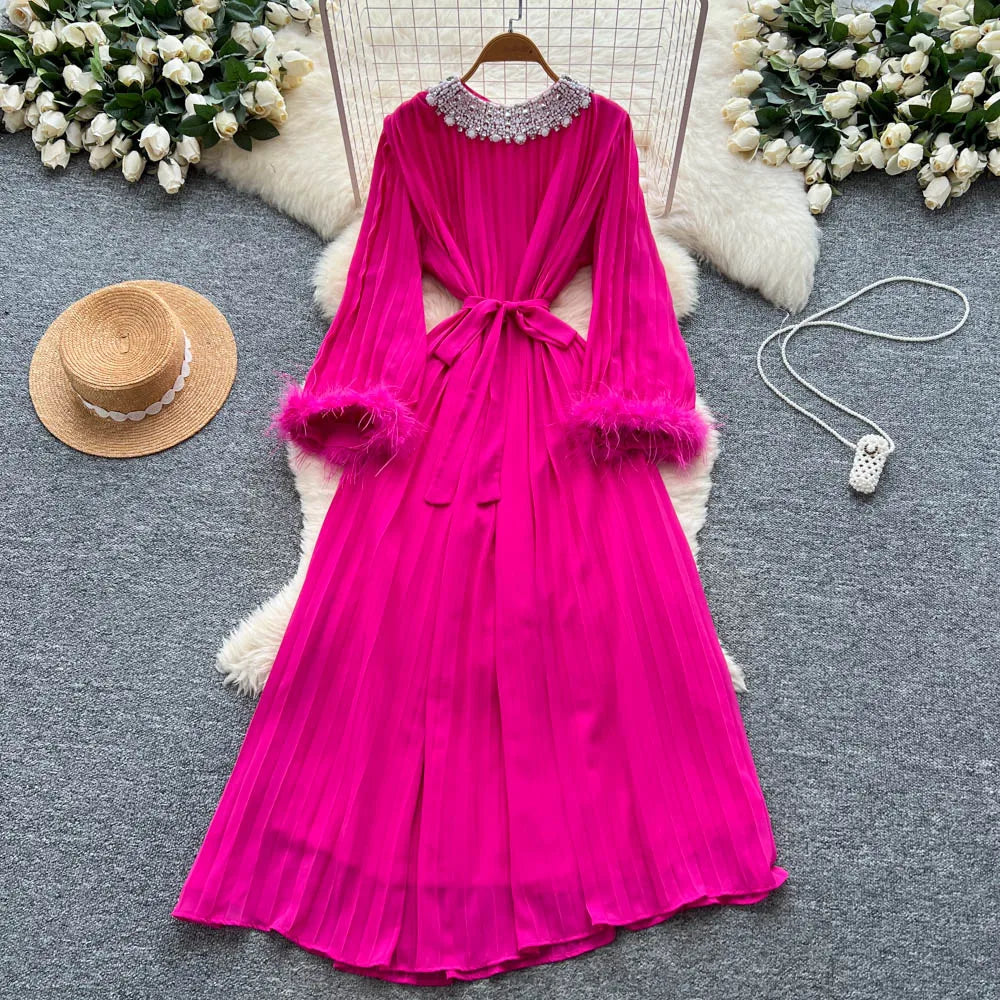 Rhinestone Ruched Crew Neck Maxi Dress