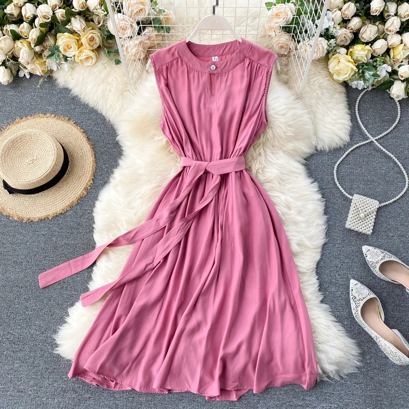 Black Sleeveless Sash Dress