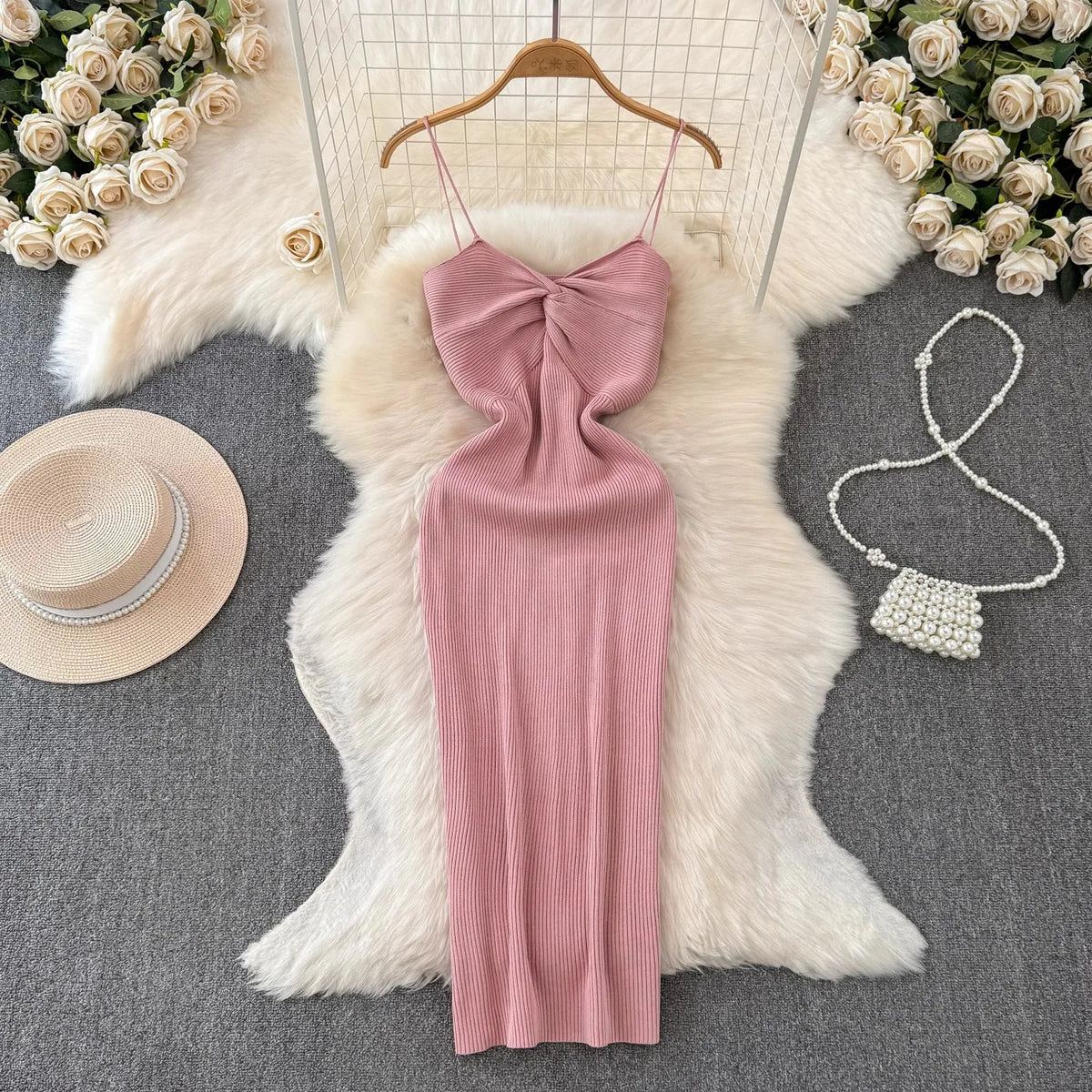 Knot Front Knit Bodycon Cami Dress