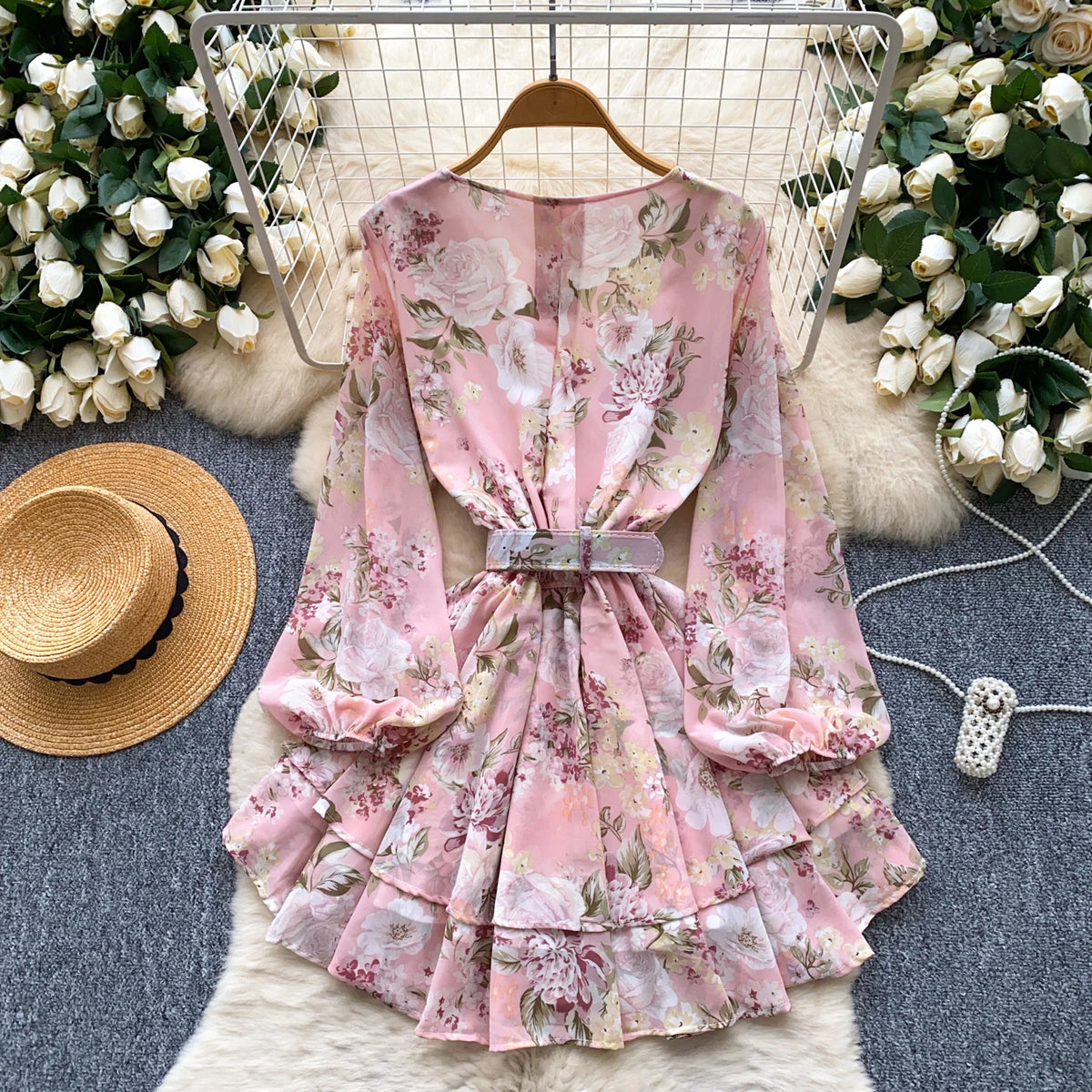 Boho Print Puff Sleeve Mini Dress