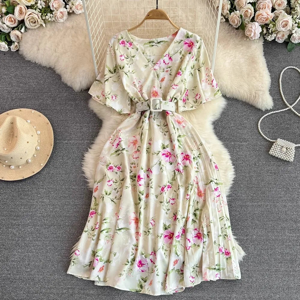 Floral V-Neck Belted Maxi Dress