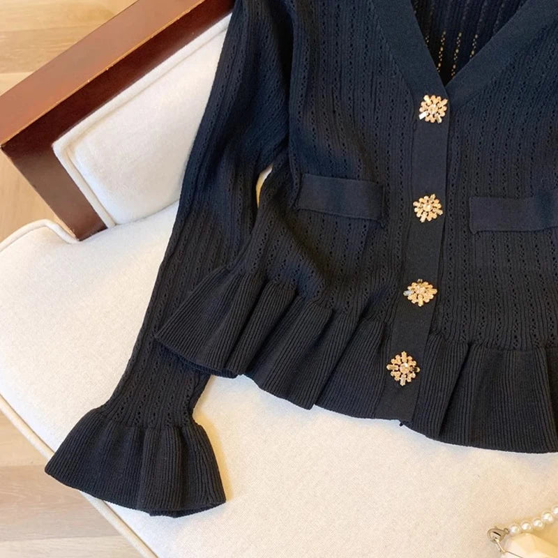 Black And White Rhinestone Knit Cardigan