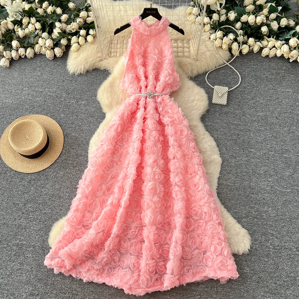 Halter 3D Flower A-Line Sundress