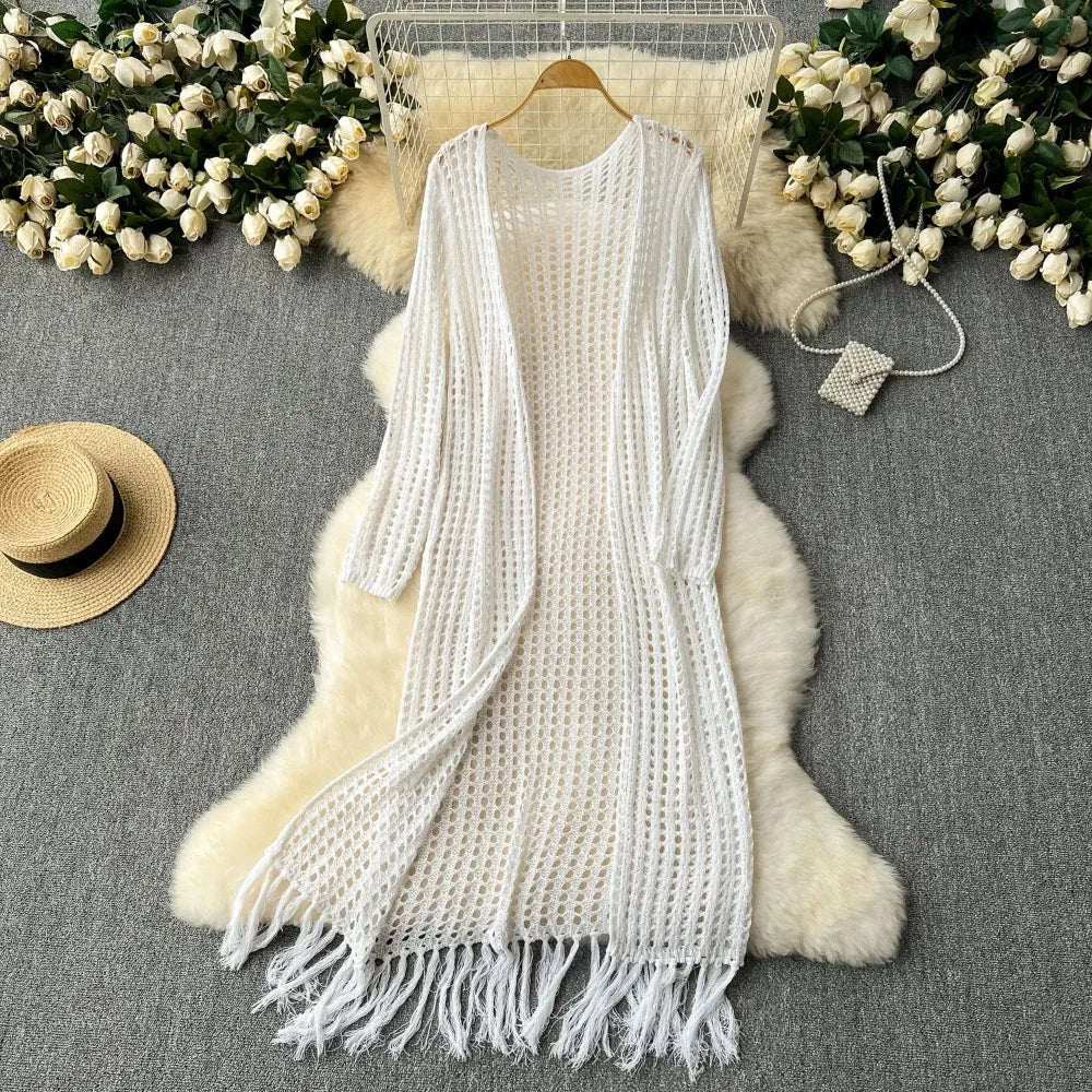 Crochet Tassel Knit Shawl Cardigan