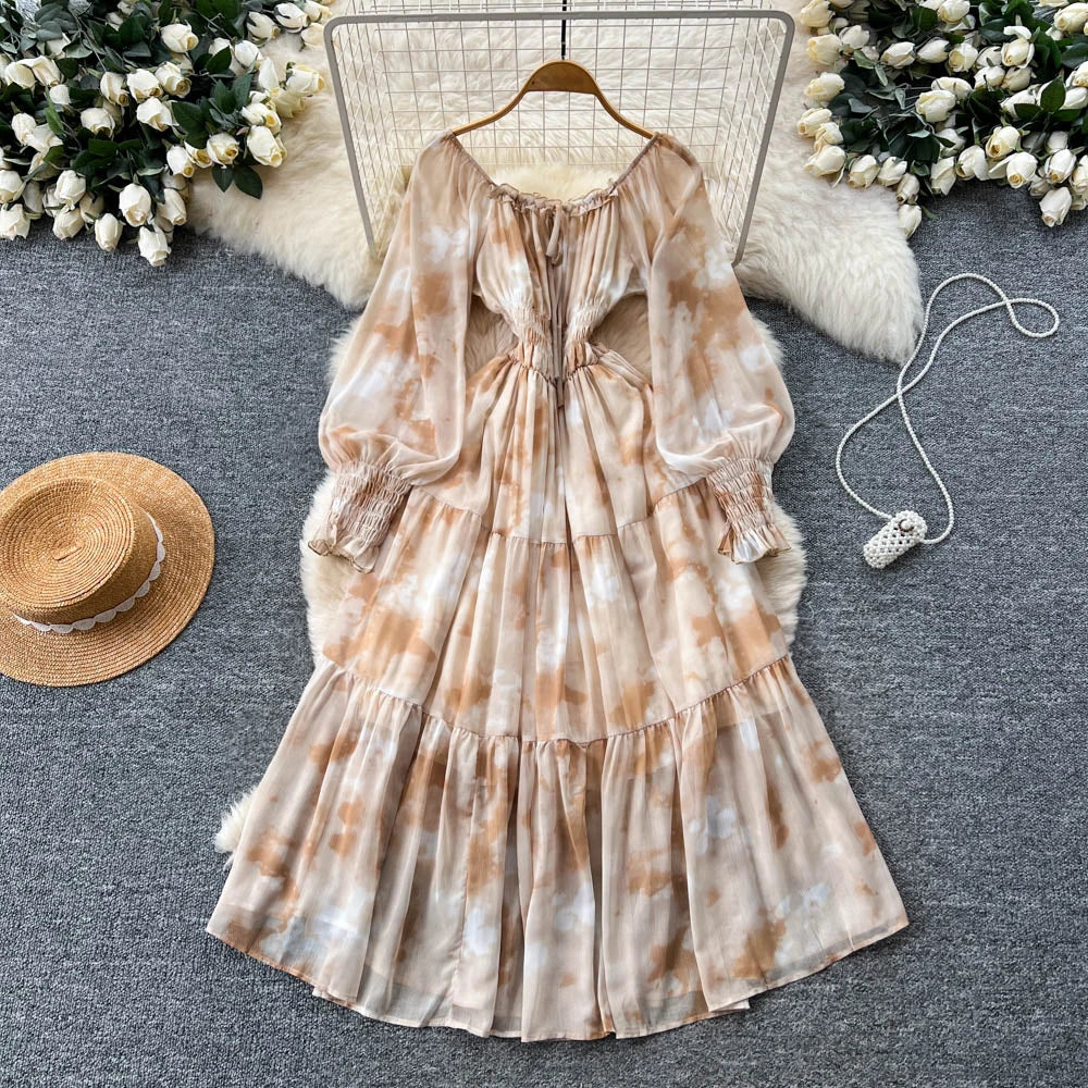 Print Lantern Sleeve Vintage Dress