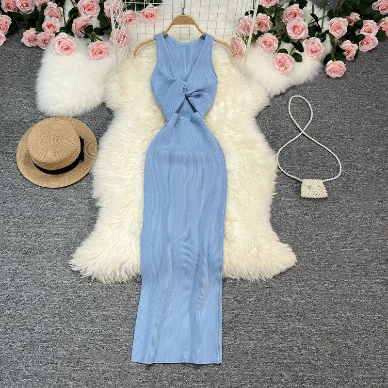 Reversible Split Knit Bodycon Maxi Dress