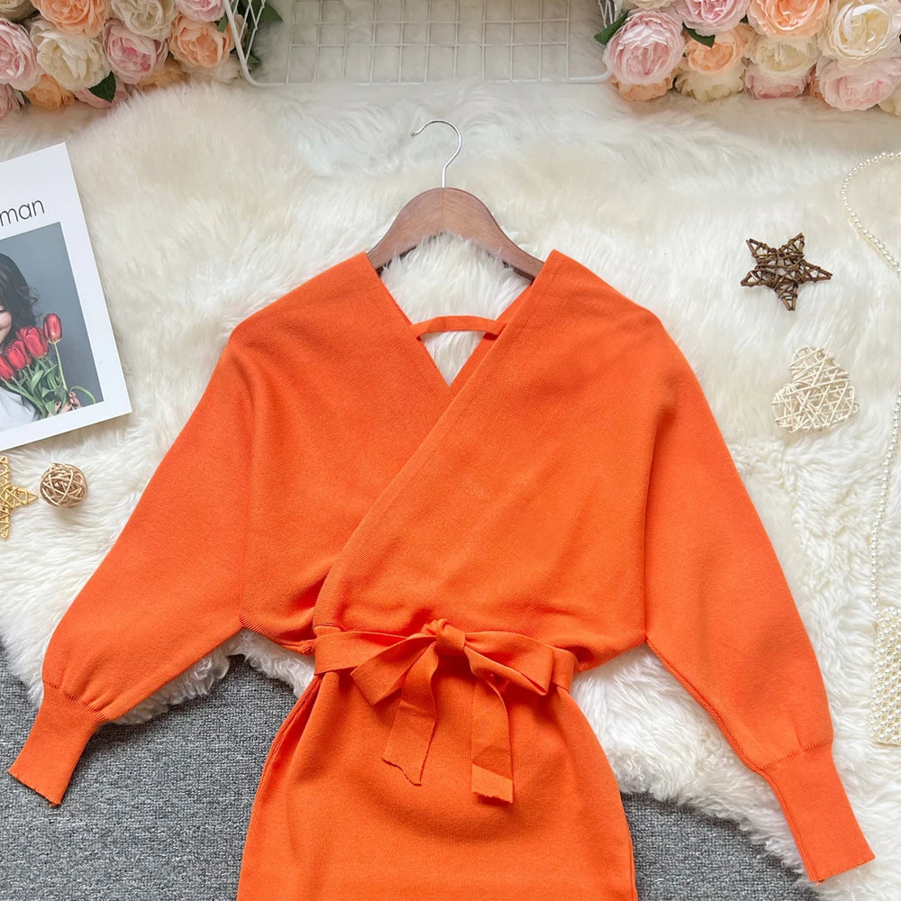Batwing Sleeve Bandage Knit Mini Dress