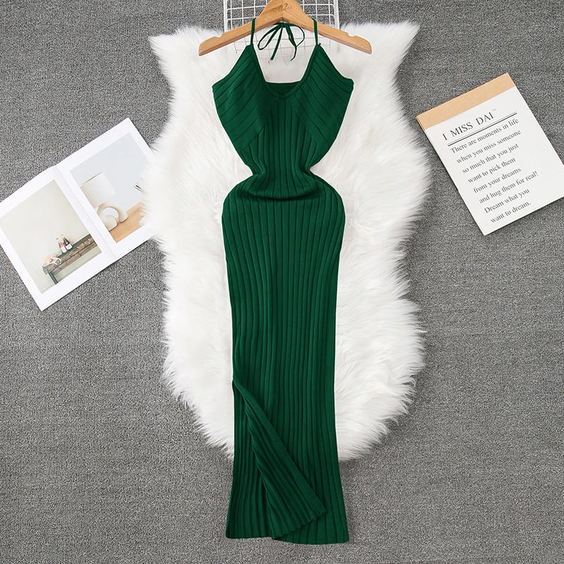 Ribbed Split Knit Bodycon Sundress
