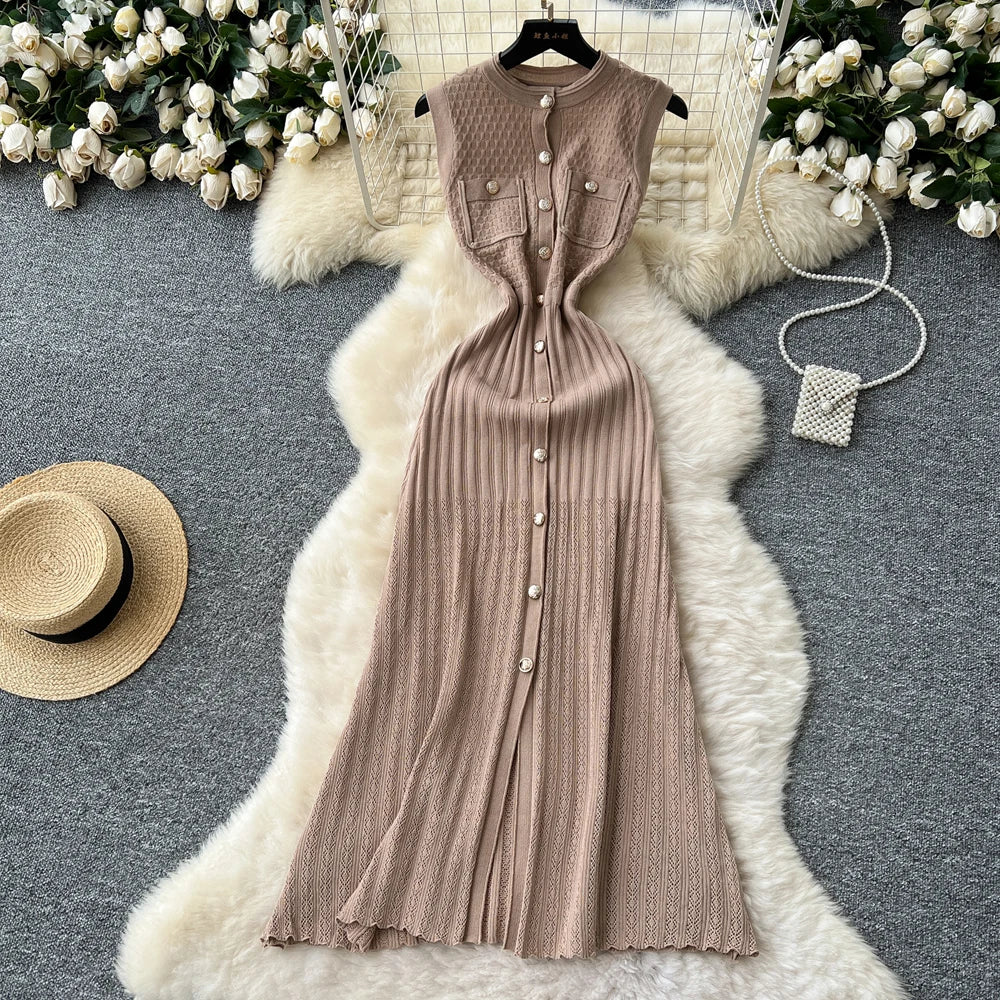 Button Front Knit Maxi Shirt Dress
