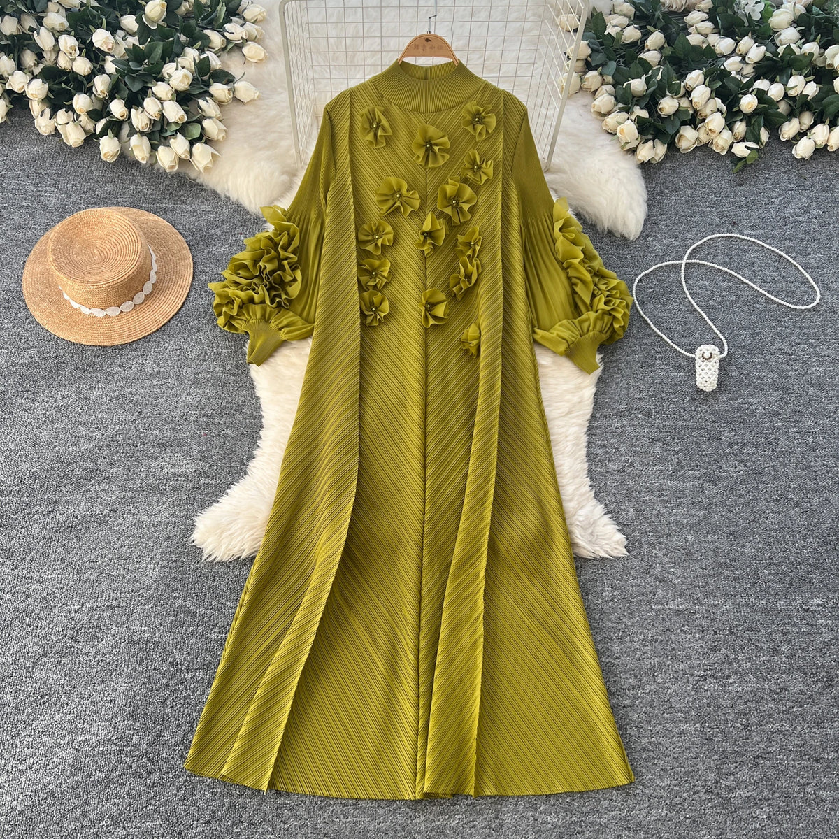 3D Floral Rhinestone Evening Dress