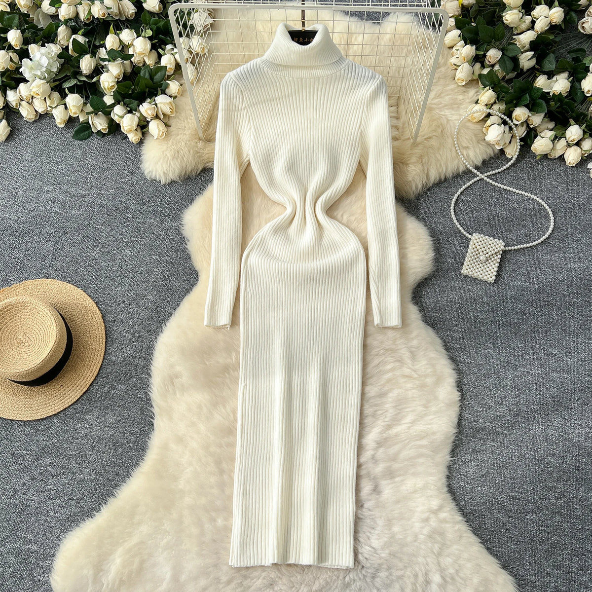 Turtleneck Knit Long Sleeve Maxi Dress
