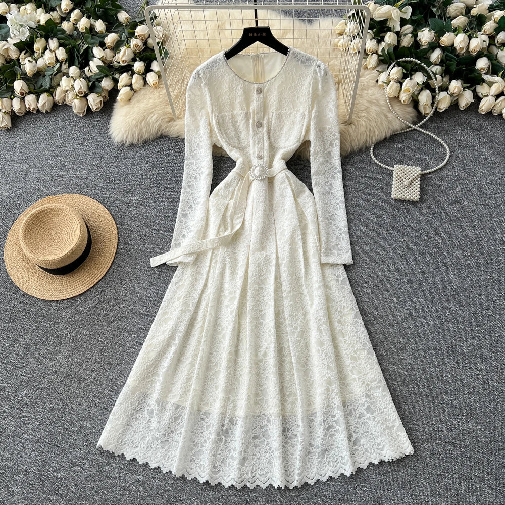 Crew Neck Long Sleeve A-Line Dress