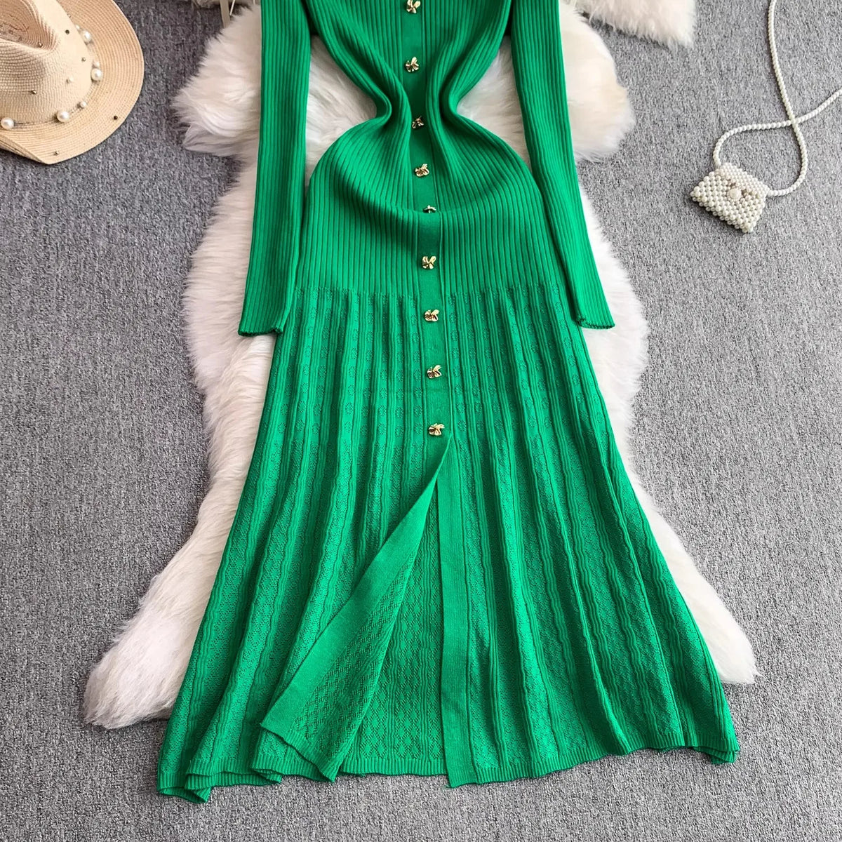 Vintage Collared Maxi Sweater Dress