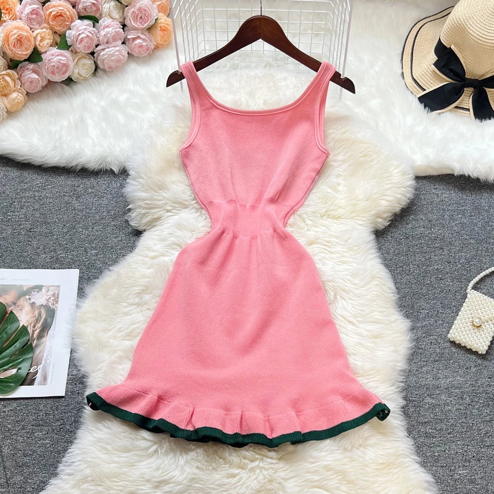 Letter Ruffled Knit Mini Dress
