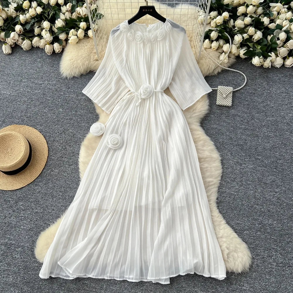 Pleated Chiffon 3D Detail Birthday Dress