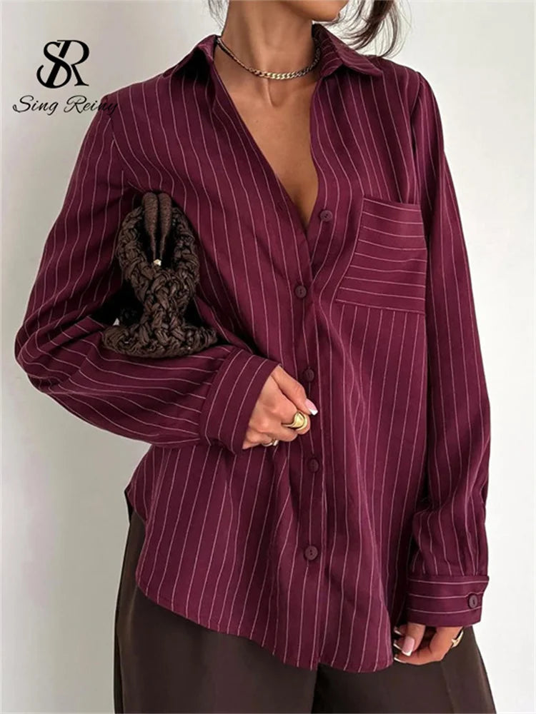 Burgundy Striped Oversized Shirt