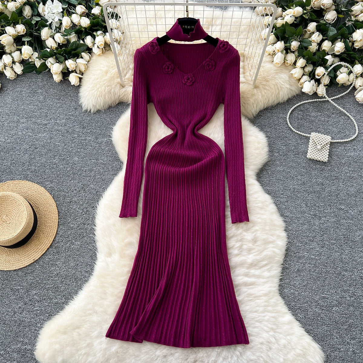 Textured Knit Pleated A-Line Dress