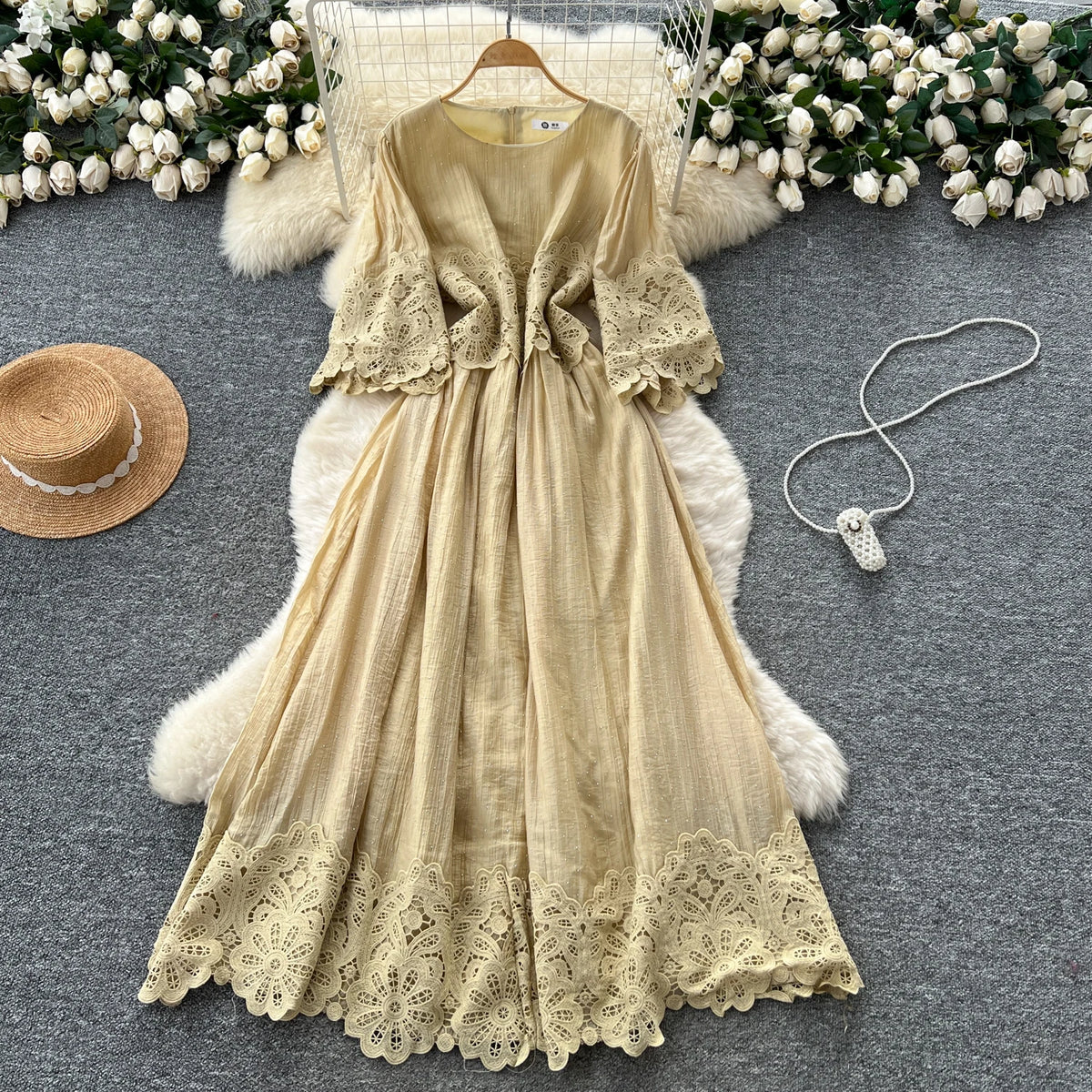Rhinestone Paneled Boho Maxi Sundress