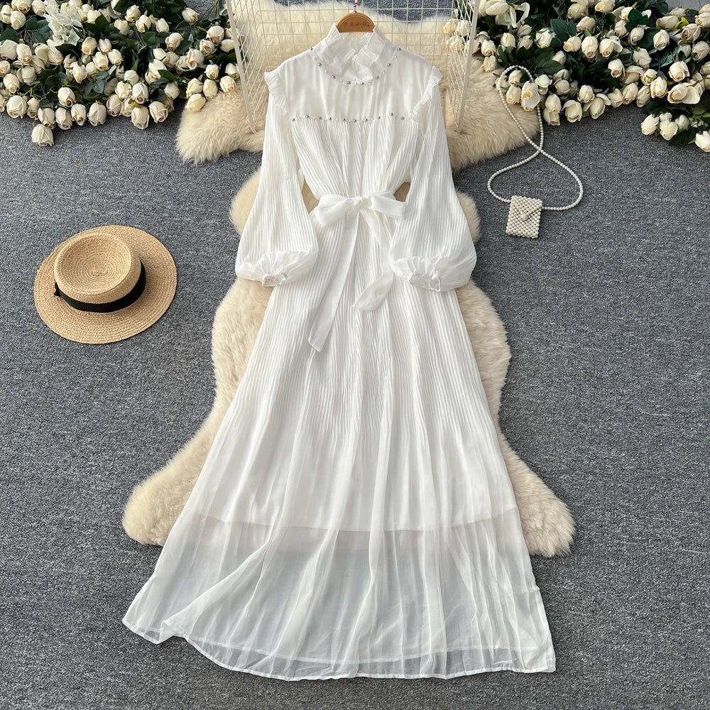 Lantern Sleeve Slim A-Line Dress