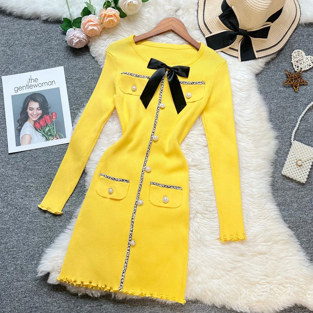 Bow Knit Bodycon Mini Dress