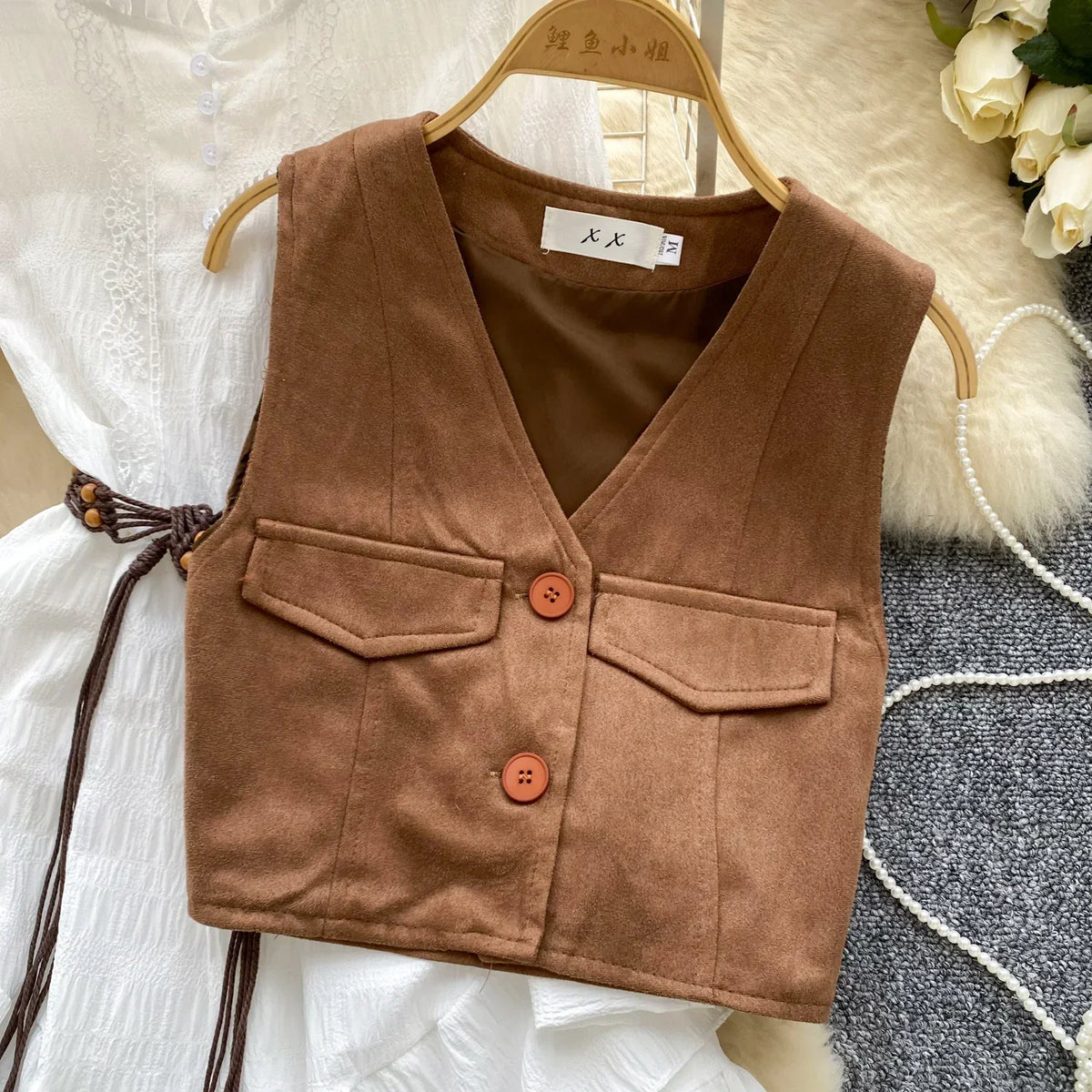 Ruffle Dress and Button Vest Set
