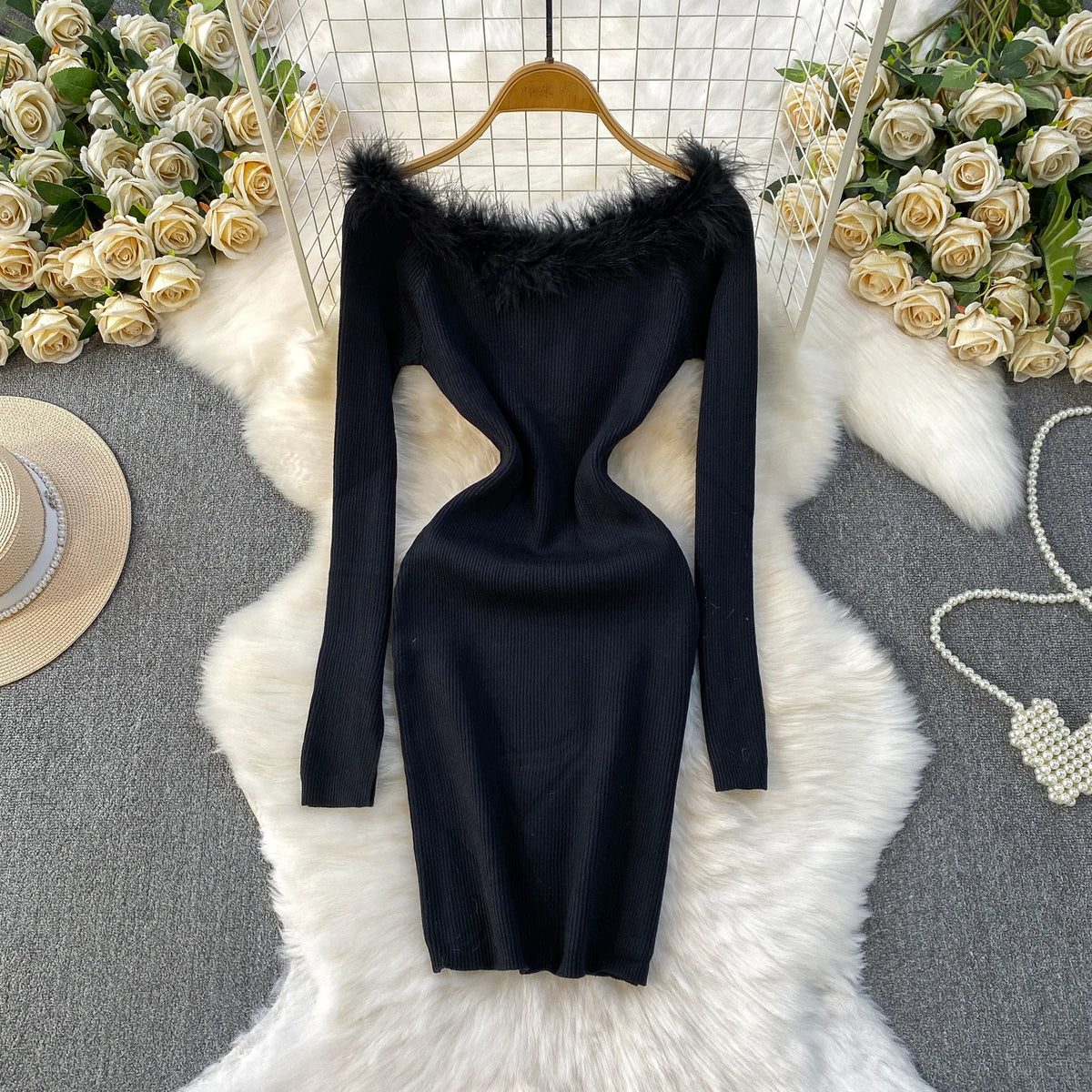 Paneled Knit Boat Neck Dress