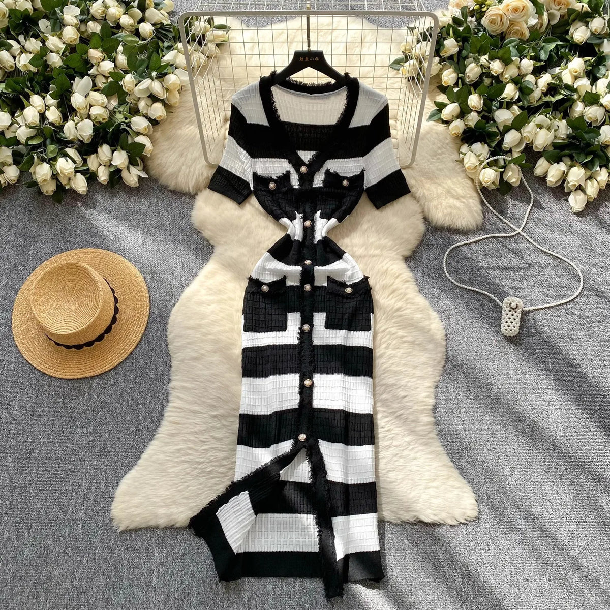 Slim Waist Knit Maxi Sweater Dress