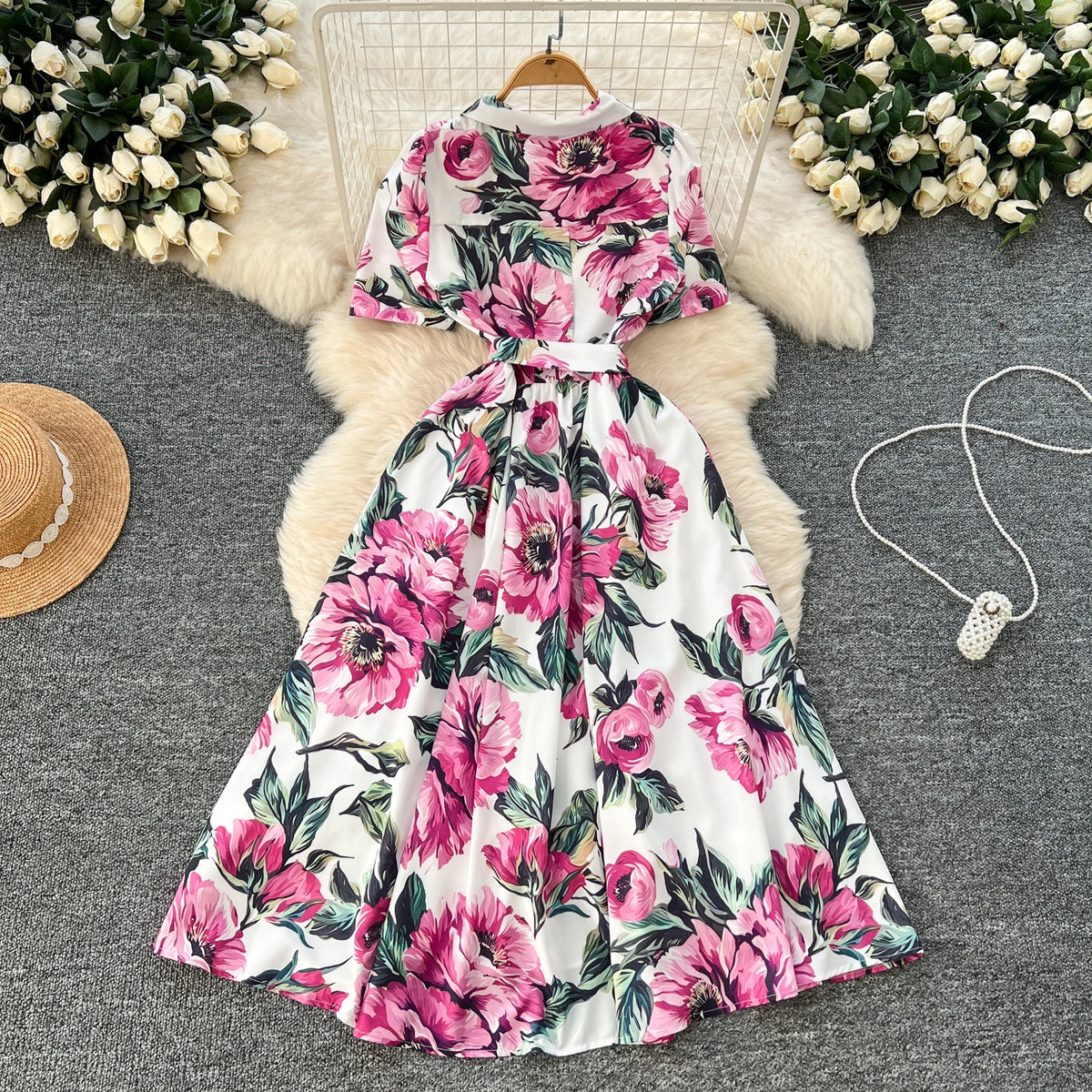 Print Split Lace-Up Evening Dress