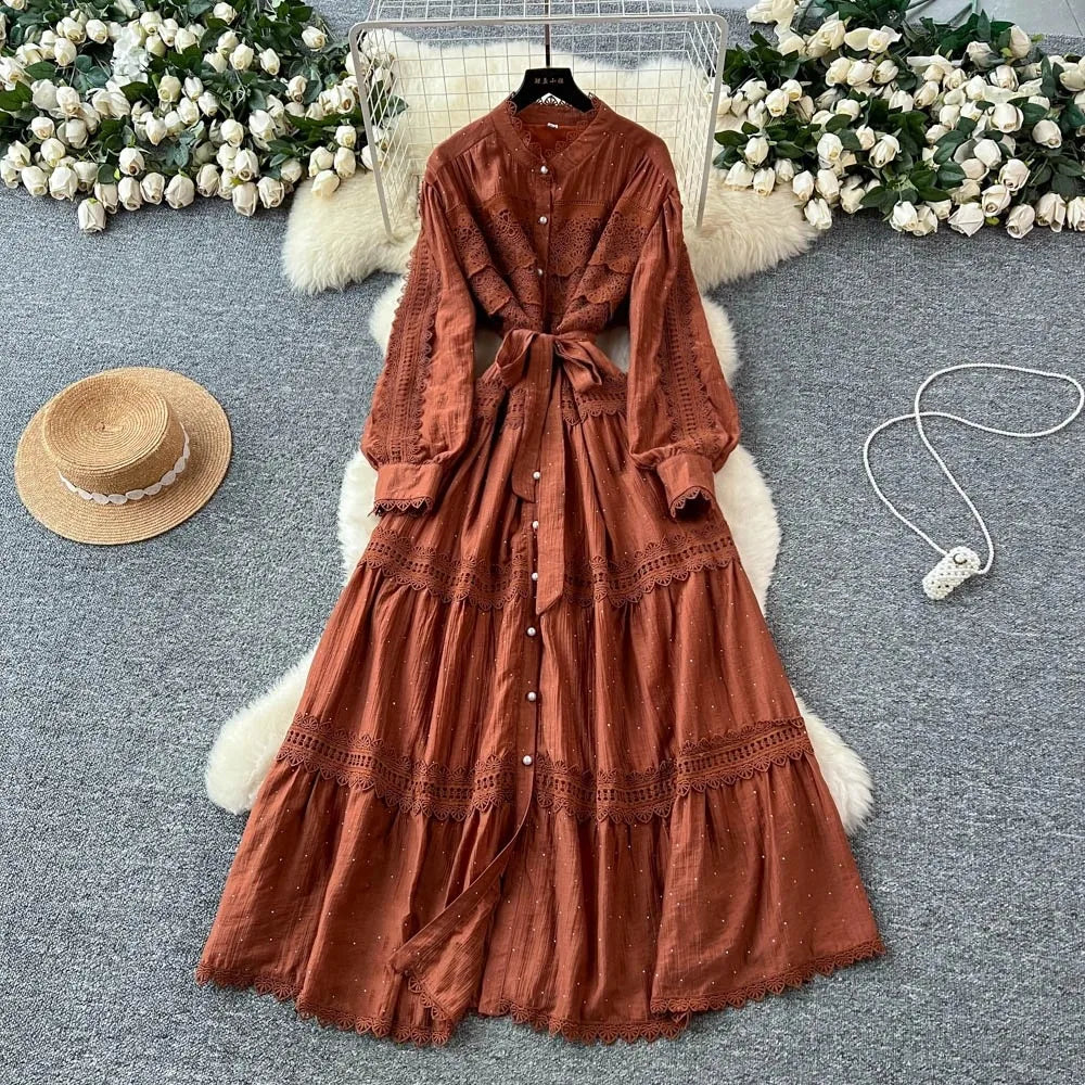 Glitter Lace-Up Lace A-Line Dress