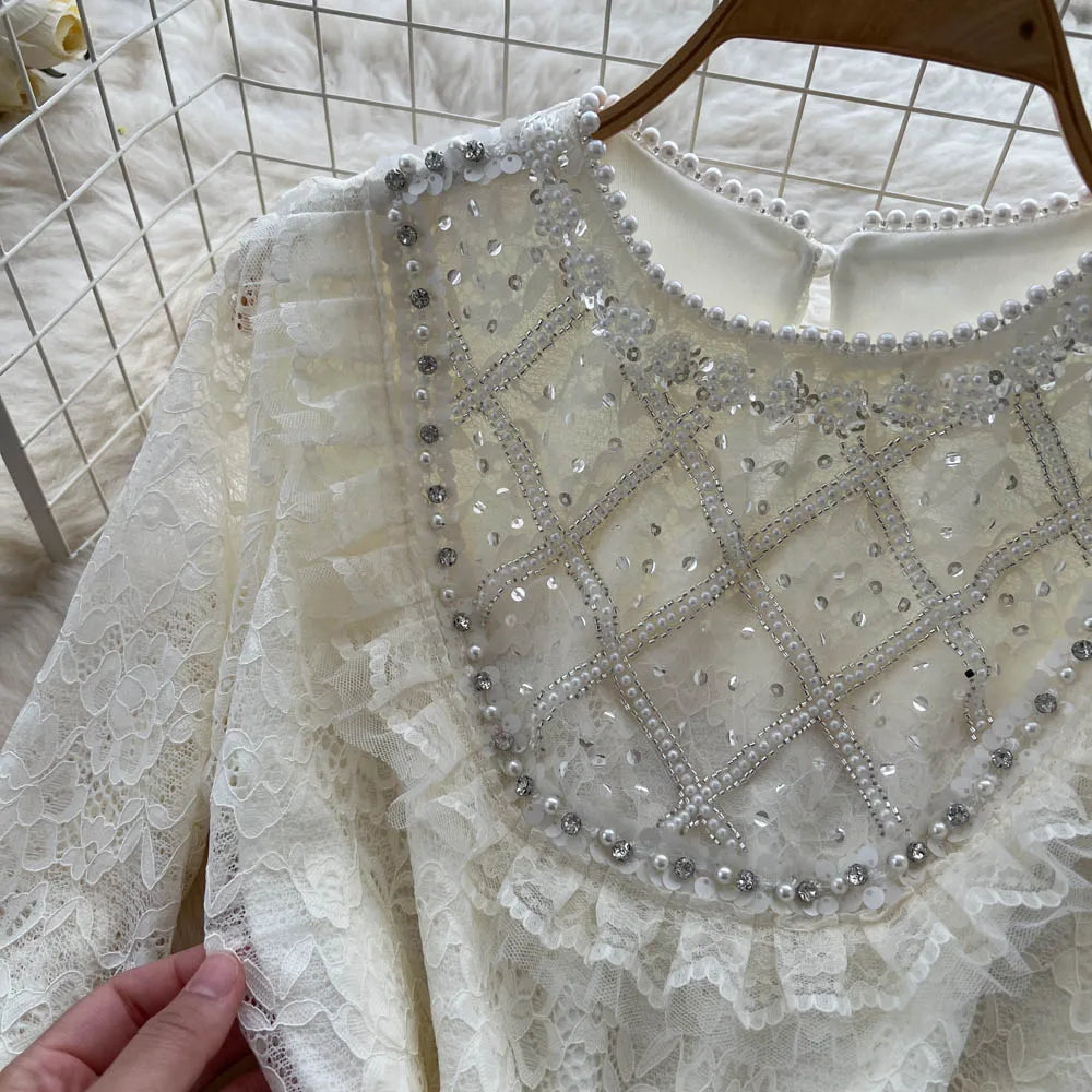 Lace Sequin Mesh Ruched Dress