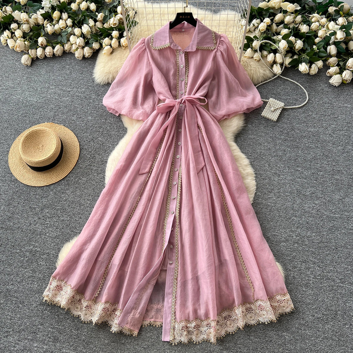 Lace Spliced Button Bodycon Dress