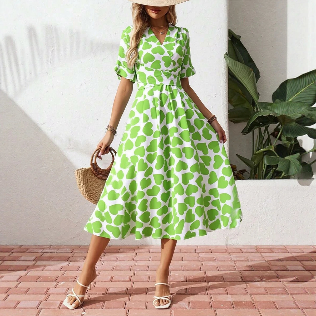 Heart Print Swing Maxi Dress