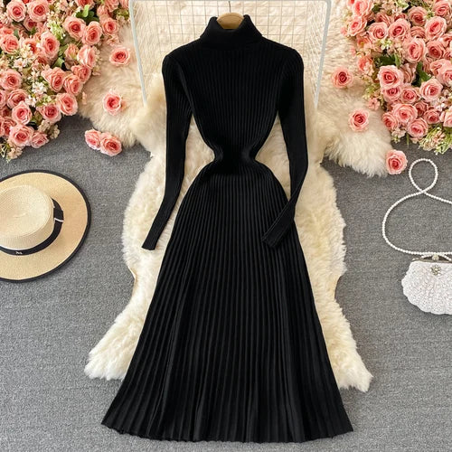 Turtleneck Knit A-Line Sweater Dress