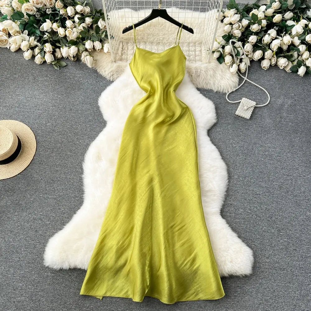 3D Flower Split Backless Slip Dress