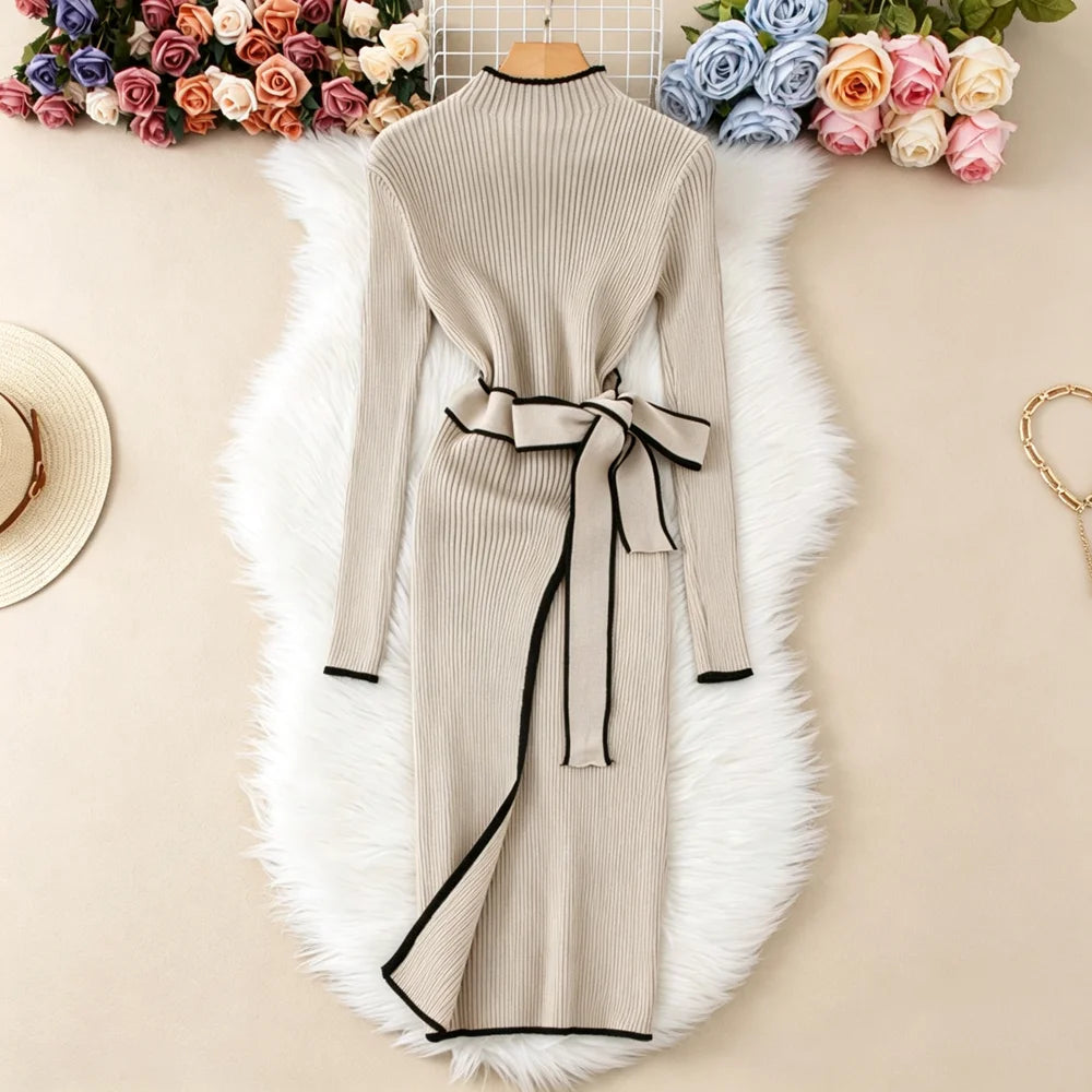 Bandage Long Sleeve Bodycon Sweater Dress