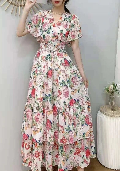 Print Ruffle Backless A-Line Dress