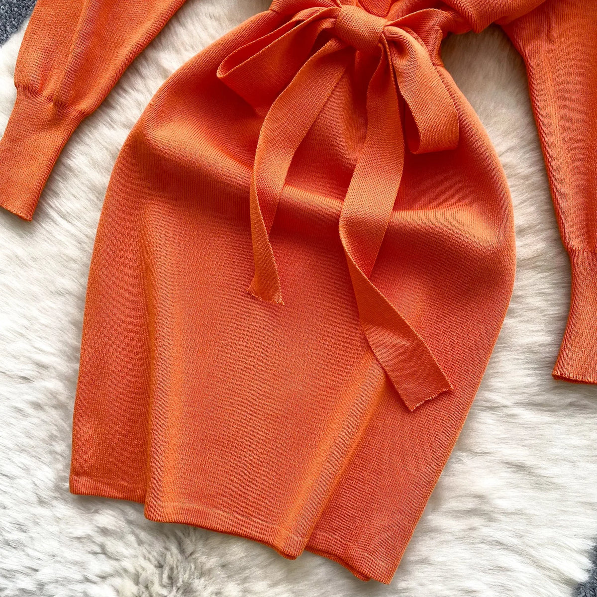 V-Neck Knit Wrap Mini Dress