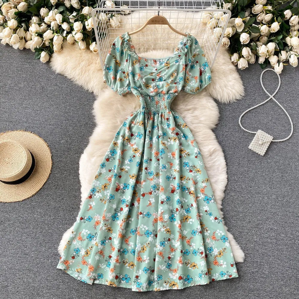 Floral High Waist Swing Maxi Dress