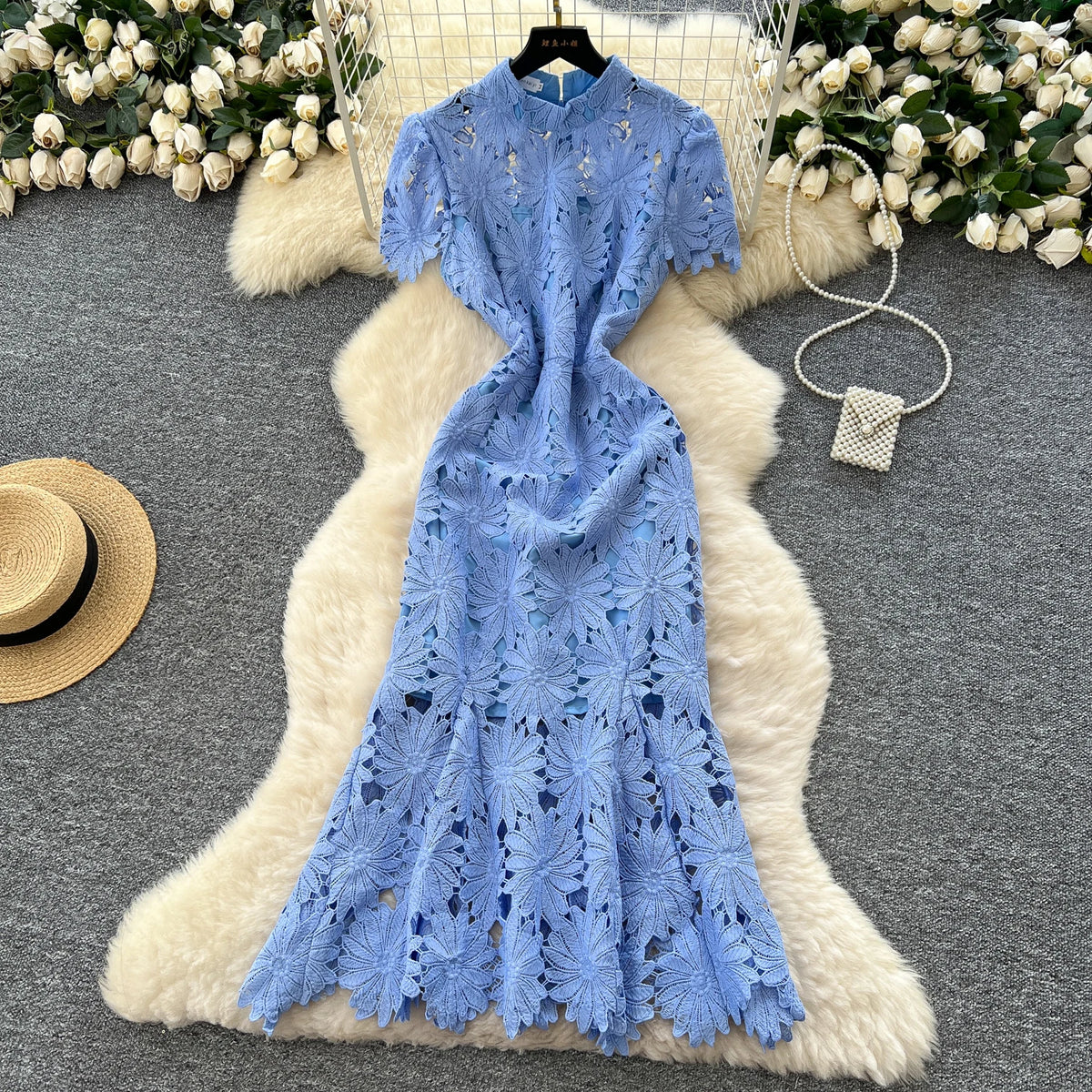 Lace Cutout Slim Long Dress