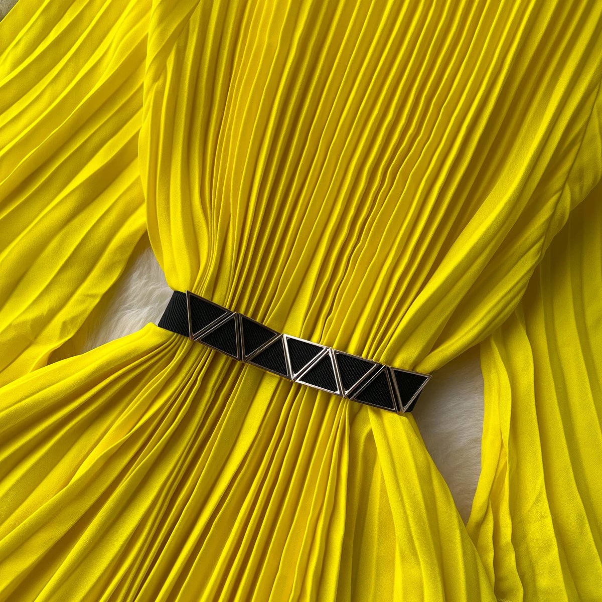 French Pleated Flare Sleeve Scoop Neck Dress