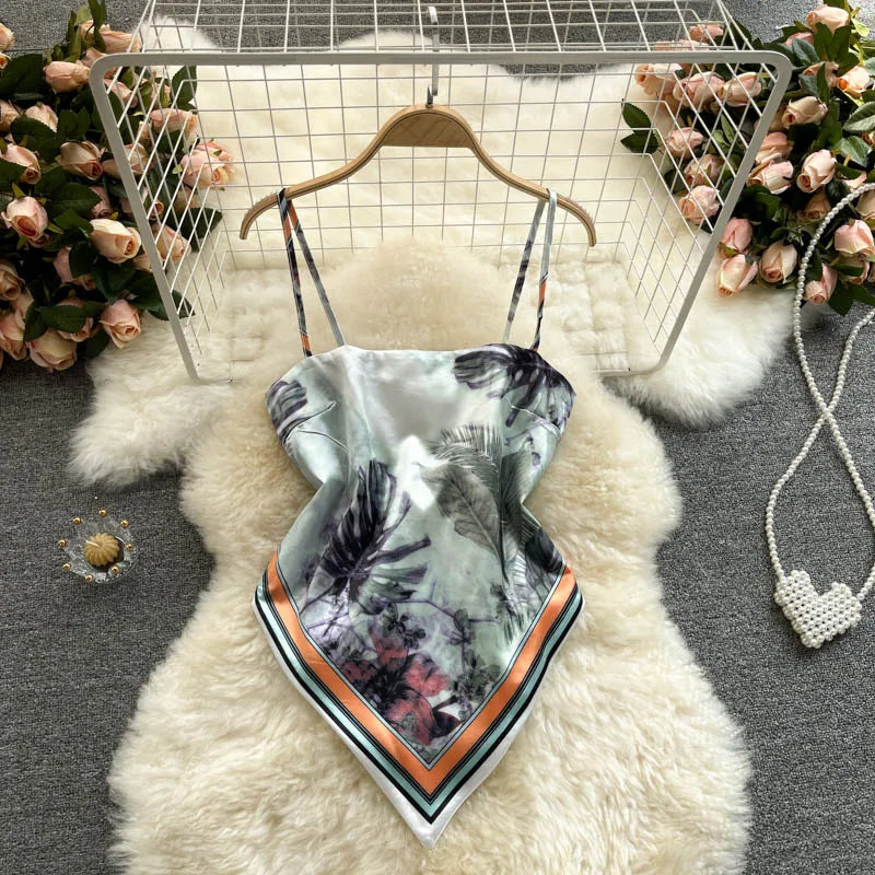 Lace-Up Backless Print Corset Crop Top