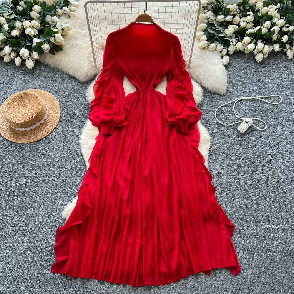 Ruffle Long Sleeve A-Line Evening Dress